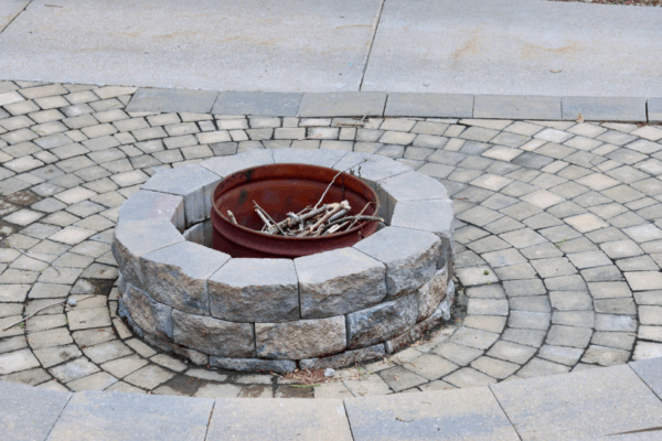 a firepit built out of stone blocks