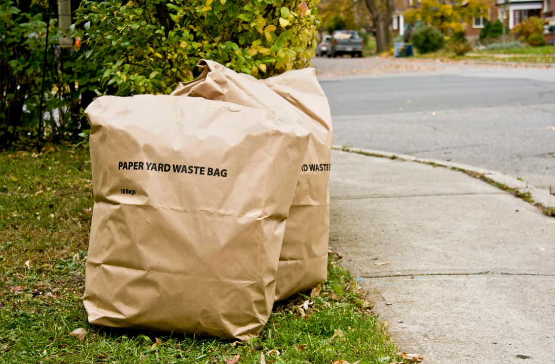 lawn waste in biodegradable bags