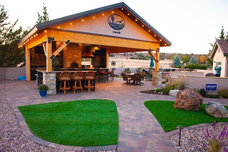 Outdoor-Living-Spaces-Backyard-Pergola-Kitchen-Area-Turf-Pavers-zebrascapes prescott