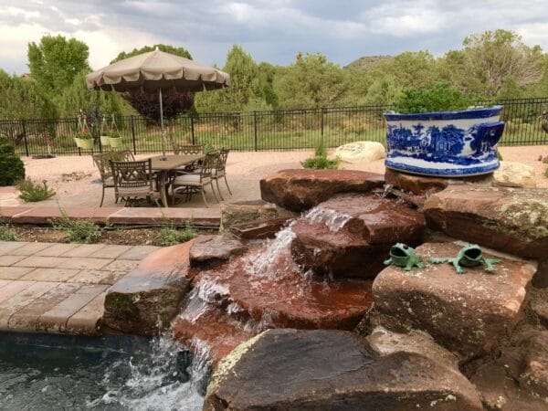 waterfall at pool zebrascapes landscaping design prescott az